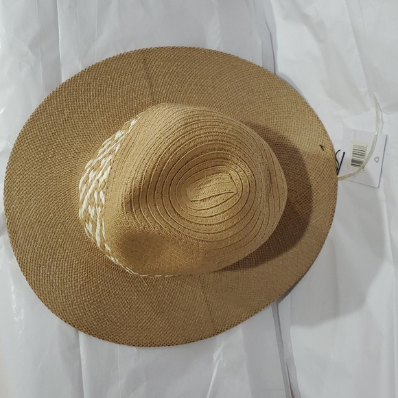 Joe\'s jean tan cream color block braided‎ detail straw panama style hat new main image 6